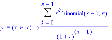 y := proc (r, n, x) options operator, arrow; Sum(r^...